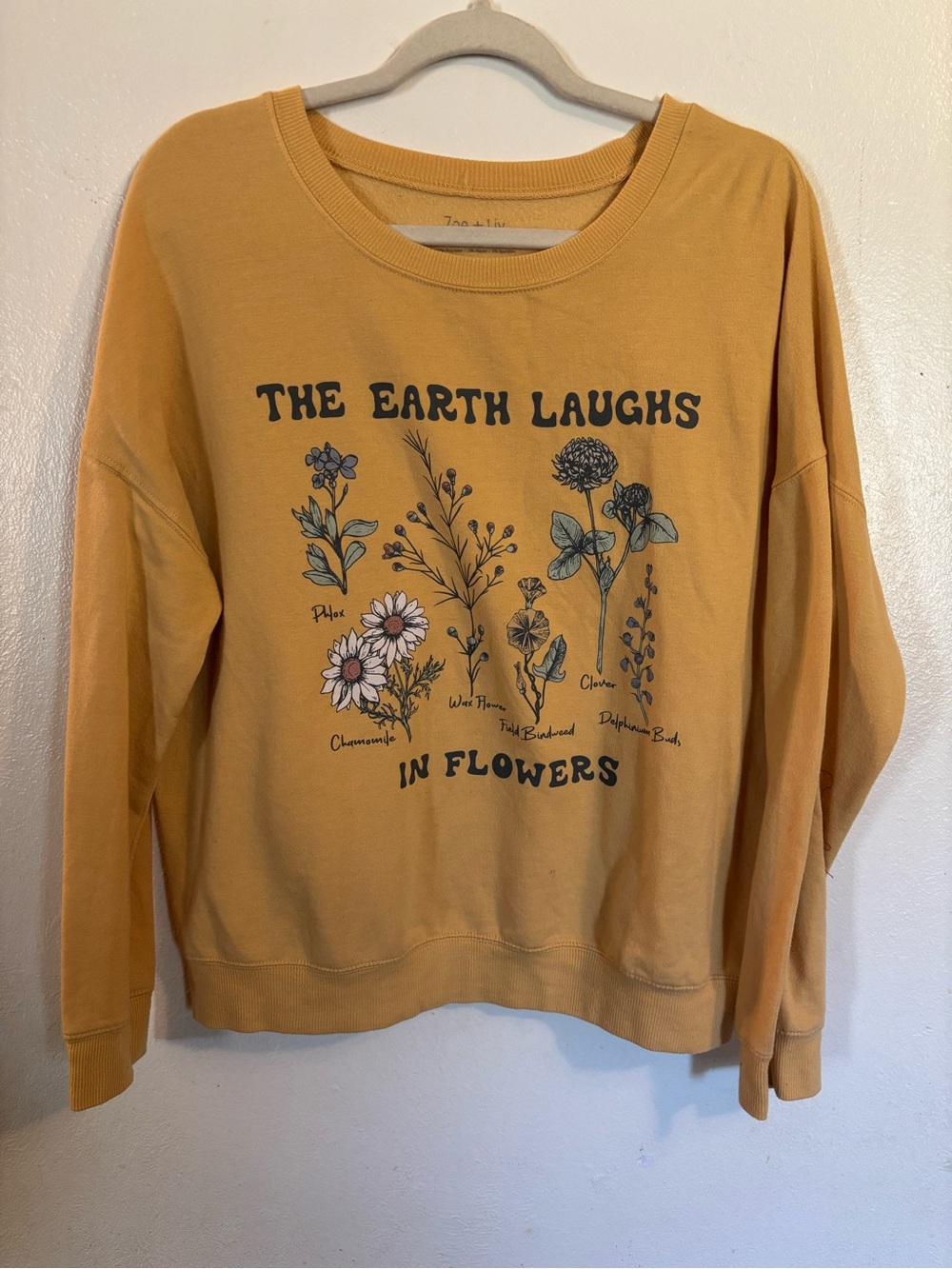Zoe + Liv Mustard Floral Graphic Crewneck Sweatshirt